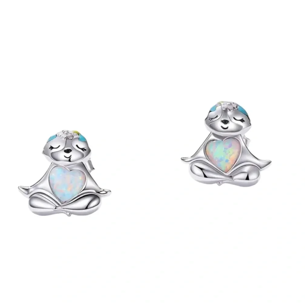 Sterling Silver Sloth Opal Stud Earrings